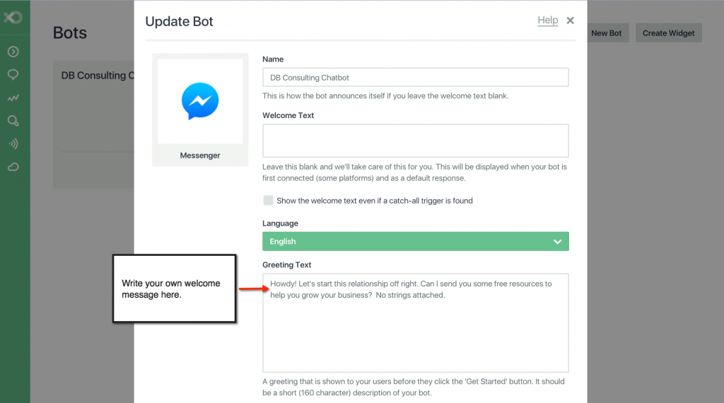 How to Create A Facebook Bot Integrated With Infusionsoft_Bot Welcome Message