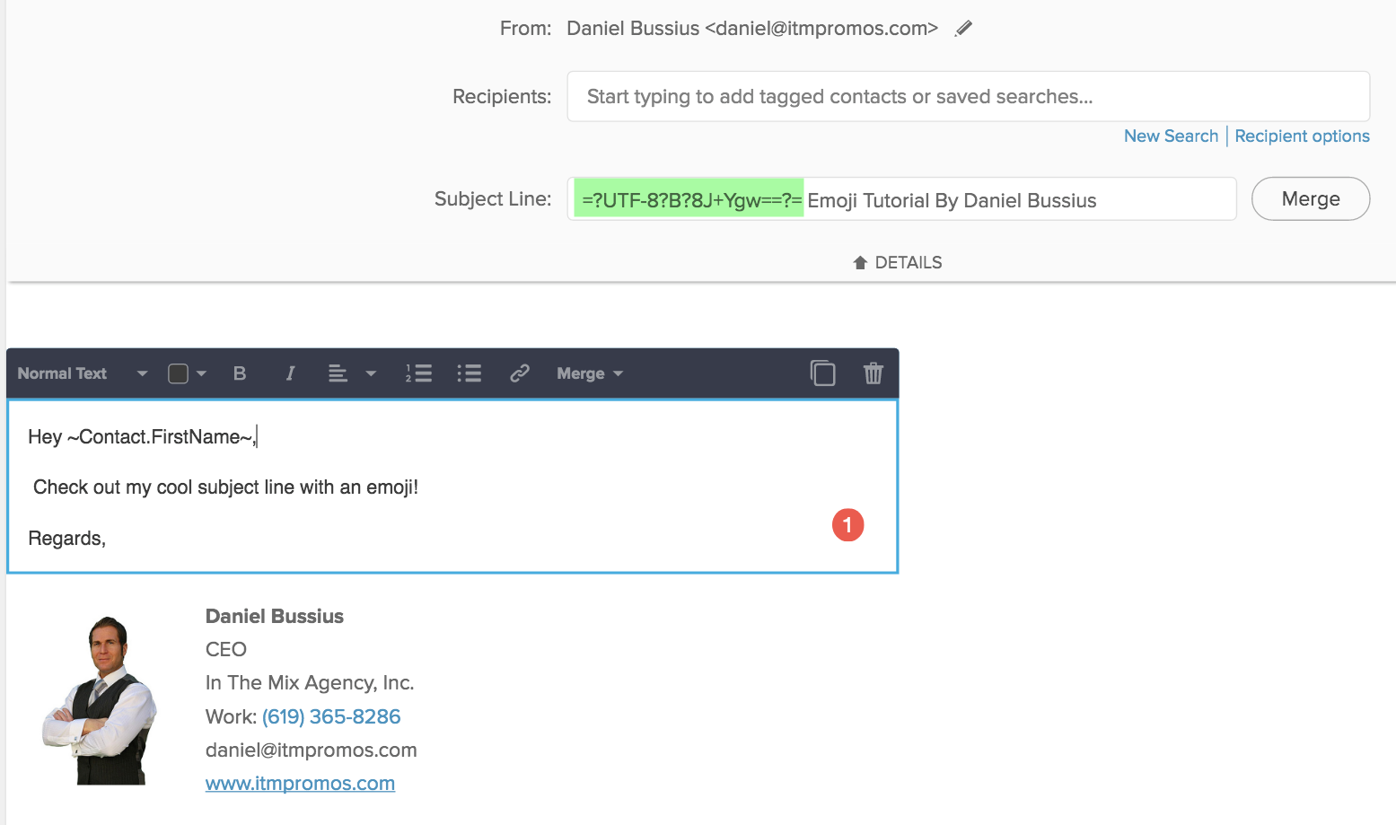 Step 5 - How to create emojis in Infusionsoft emails - Daniel Bussius
