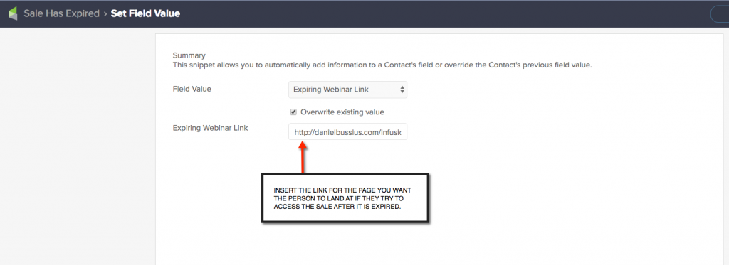 Replace expired link in Infusionsoft - daniel bussius
