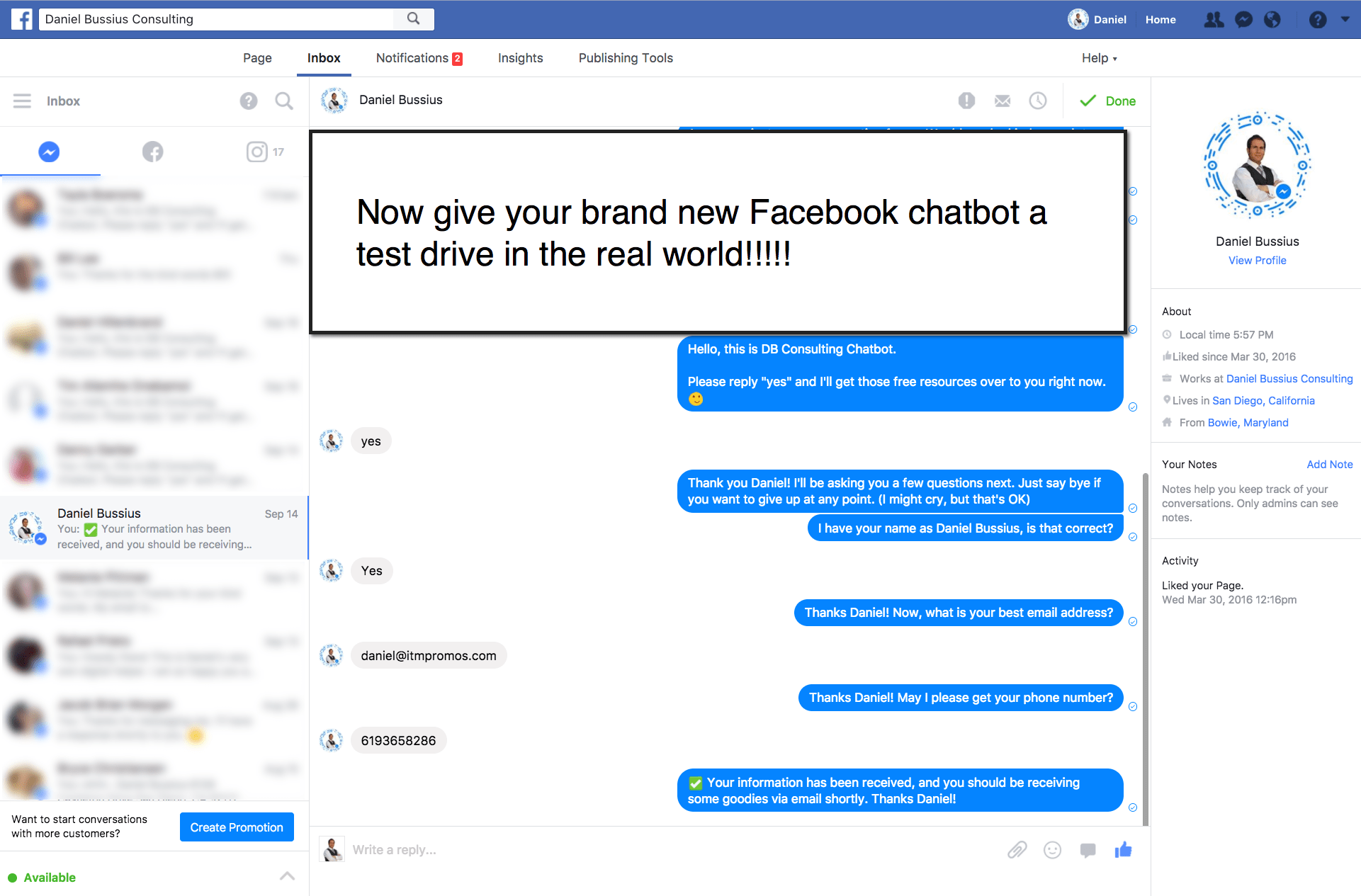 How to Create A Facebook Bot Integrated With Infusionsoft_Chatbot Test Drive